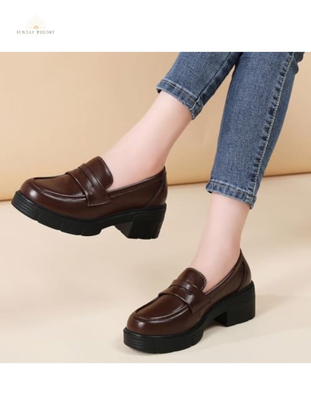 Faux Leather Chunky Platform Penny Loafers Block Heel Slip-On Business Casual - Picture 3 of 6